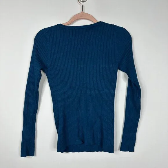 2/$30 White House Black Market Ribbed Snap Front Henley Top Ocean Blue XS #A0687 - Picture 6 of 10